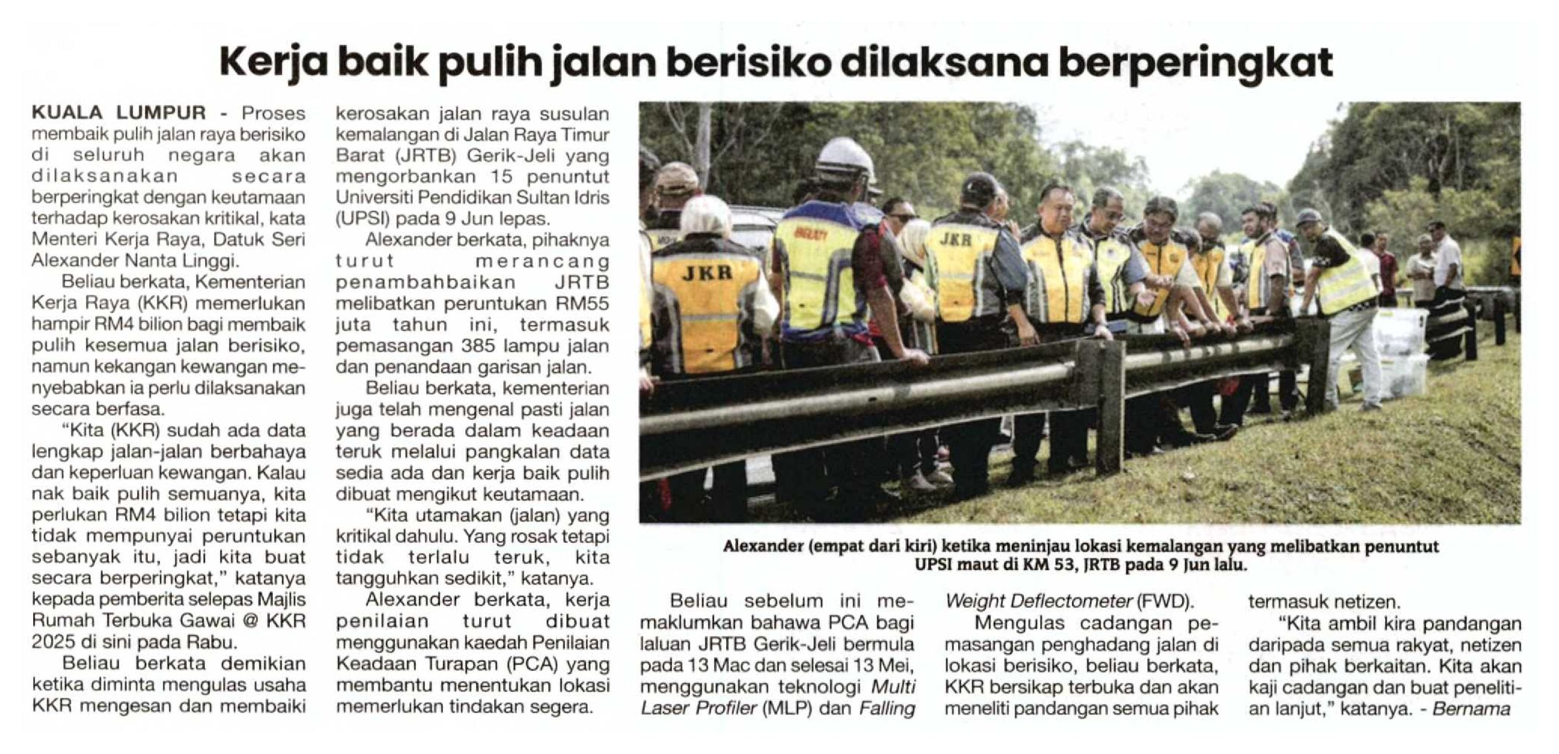 19 Jun 2025, Kuala Lumpur - Kerja baik pulih jalan berisiko dilaksana berperingkat (Sinar Harian)